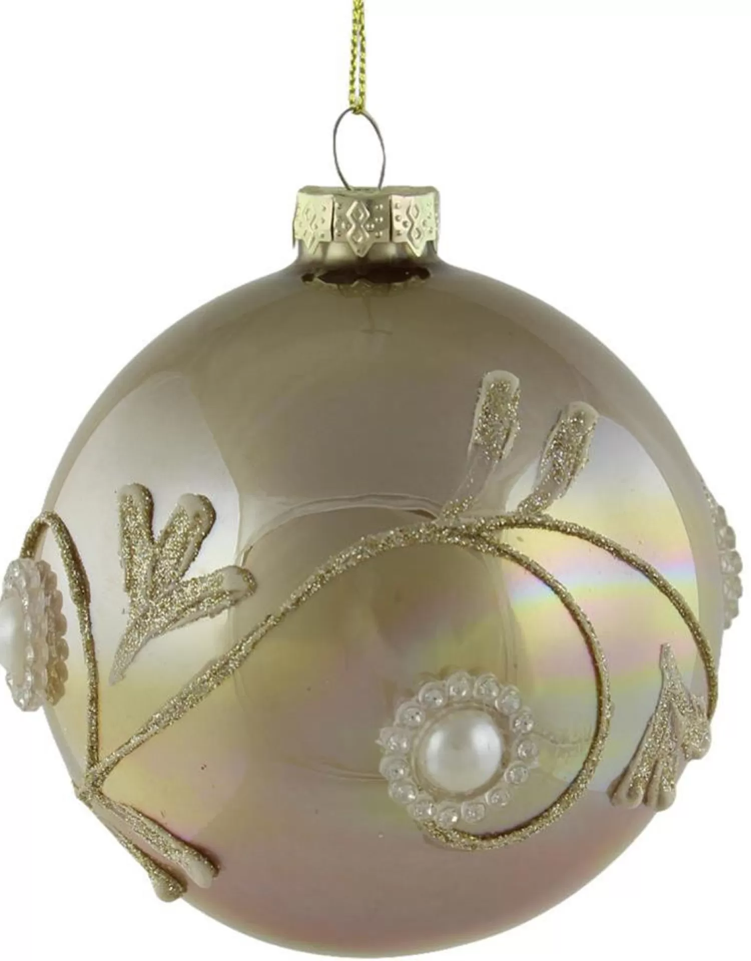 Flash Sale Treetime Glass Ball Ornament Gold With Glitter And Pearl 4"