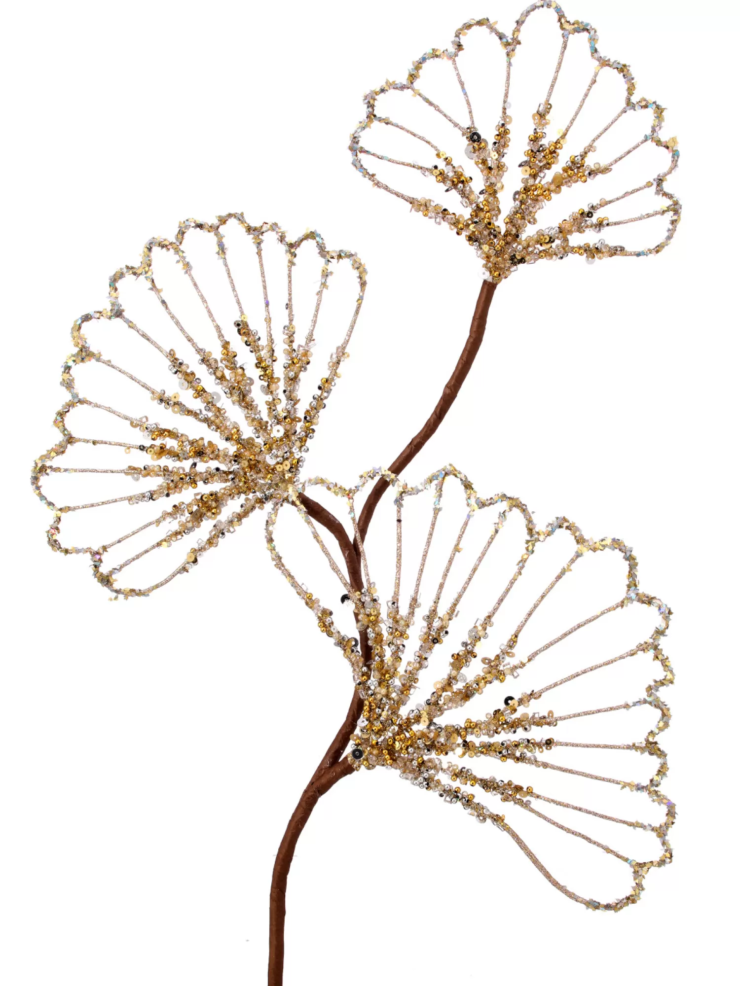 New Treetime Glitter Beaded Sequin Gingko Spray 28"