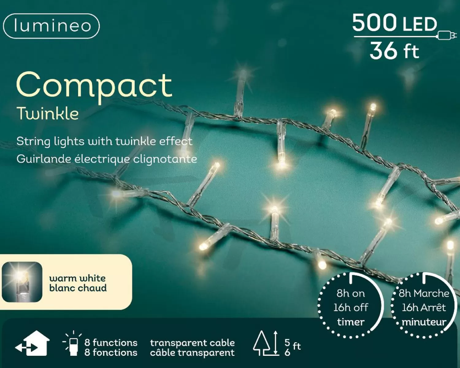 Outlet Treetime LED Warm White 36ft. Compact Light Set With Transparent Wire