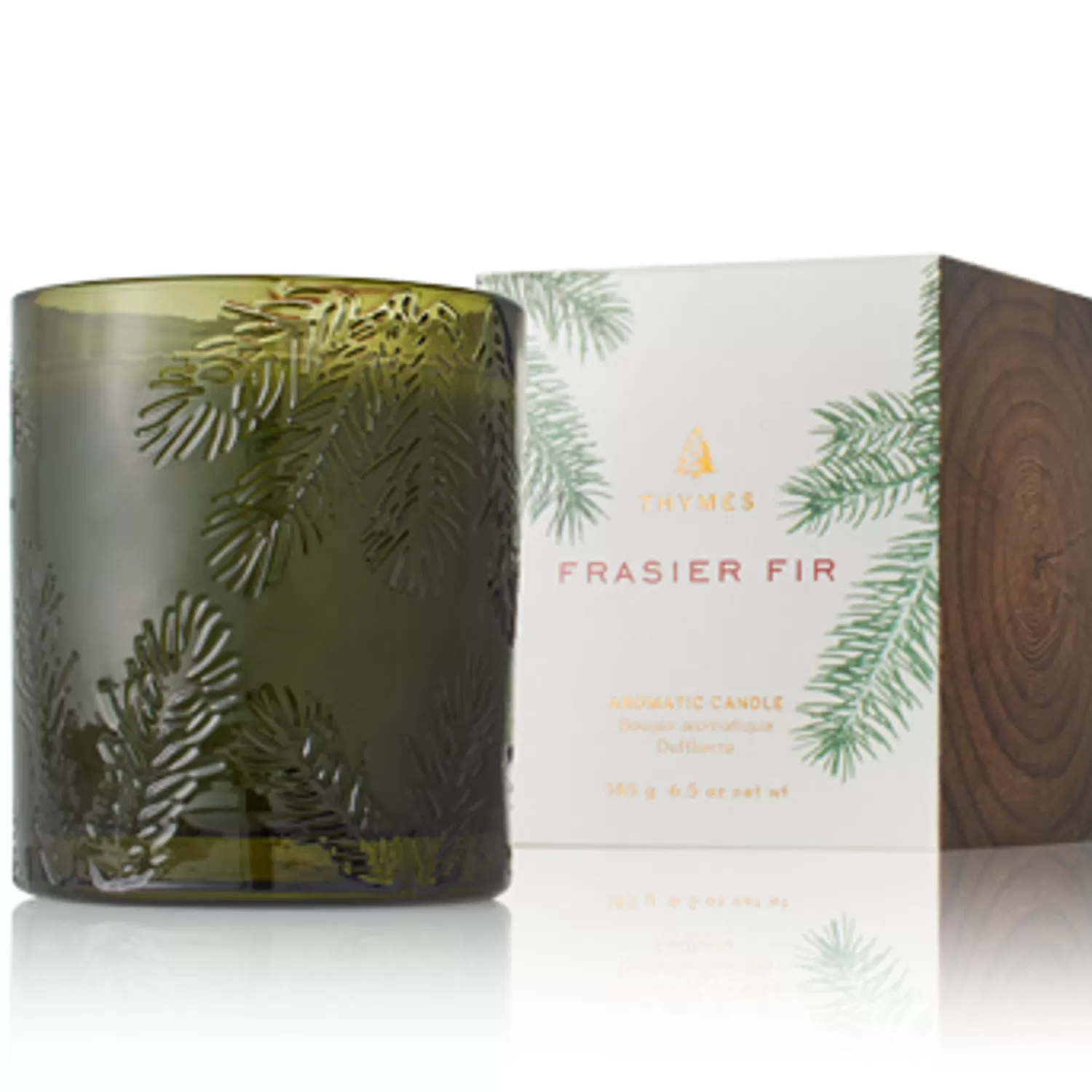 Discount Treetime Thymes Frasier Fir Molded Green Glass Poured Candle 6.5 Oz.